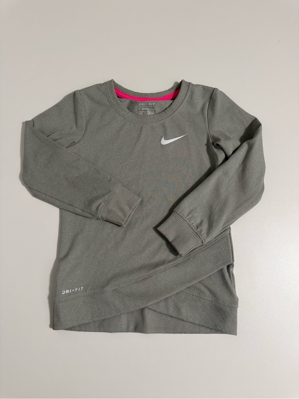 Nike Kids' Long Sleeve Grey Performance Top with White Swoosh